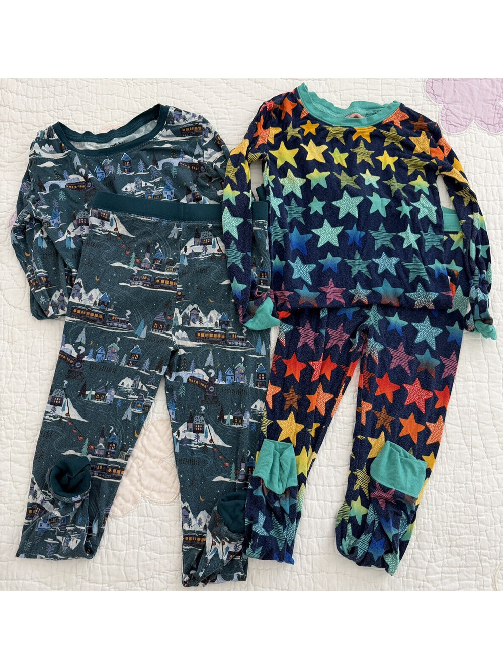 Little Sleepies 2pc Pajama Set Lot 5-6 Y Shooting Stars North Pole Express 4pc